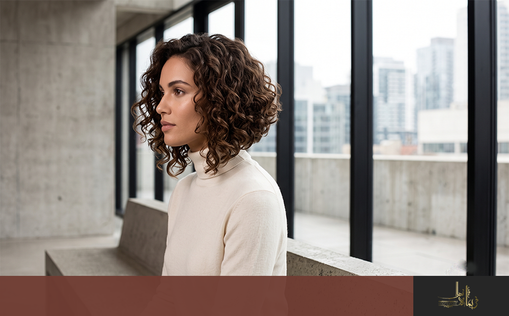باب زاویهدار فر (Angled Curly Bob) — برای فرم صورت گرد
